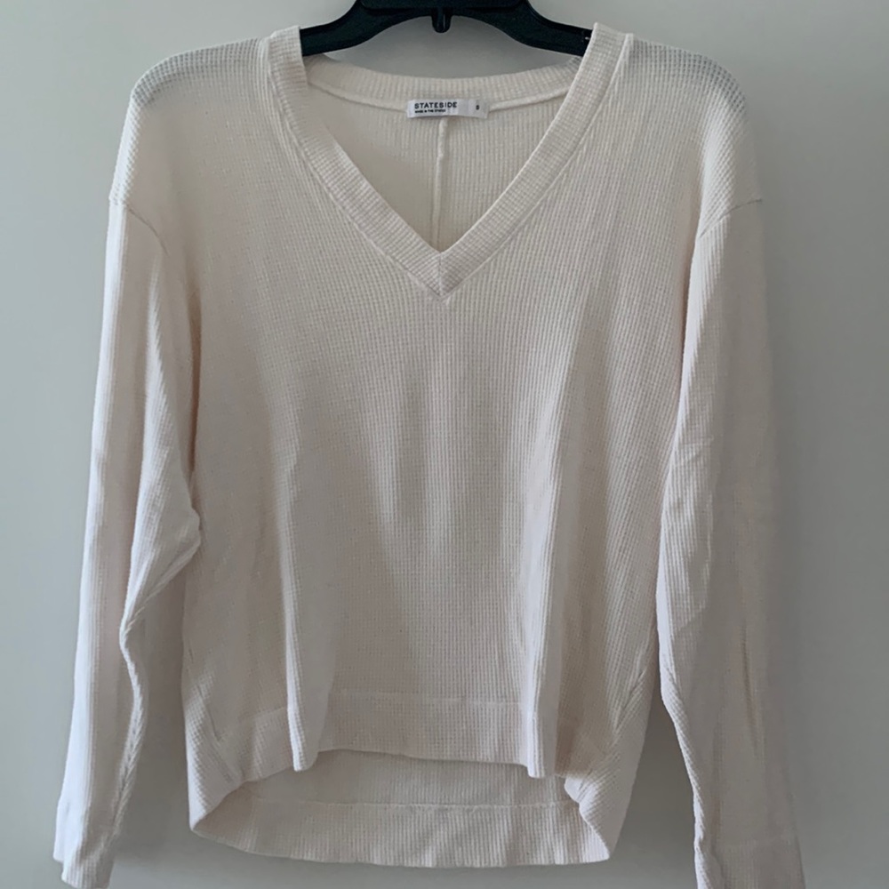 Stateside Cream v neck long sleeve top